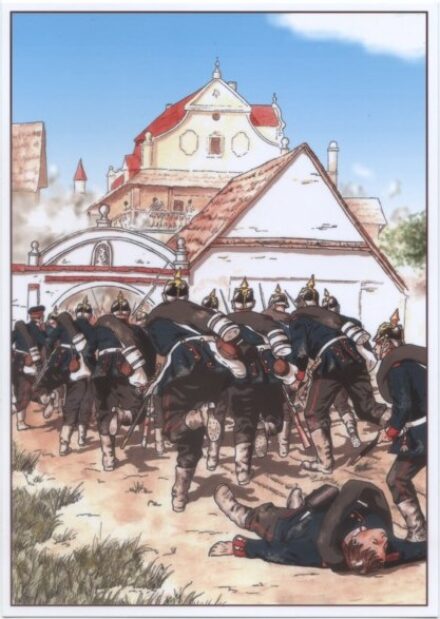 Pohlednice č. 34 - Pruská pěchota u Kohoutova dvora